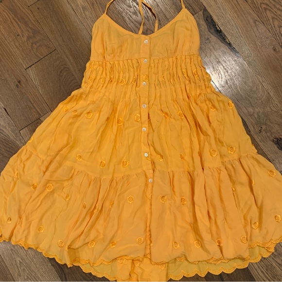 Urban Outfitters Orange Embroidered Flare mini Dress Size XS - Picture 7 of 11
